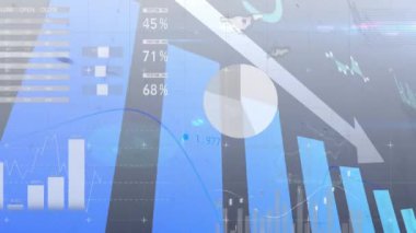 Siyah arka planda finansal veri işleme animasyonu. küresel iş, finans, bağlantılar ve dijital arayüz konsepti dijital olarak oluşturulmuş video.