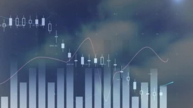 Animation of financial data processing over clouds. global business, finances, connections and digital interface concept digitally generated video.