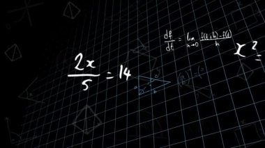 Matematiksel formülleri karatahtanın üzerinde hareket ettirmenin animasyonu. Bilim, eğitim ve öğrenme kavramı dijital olarak oluşturulmuş video.