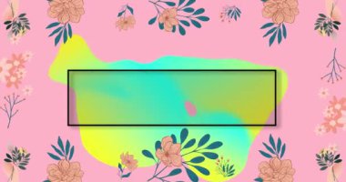 Animation of flash sale text in black, over blue and yellow blob, with flowers and leaves on pink. online shopping, retail communication and digital interface concept digitally generated video.