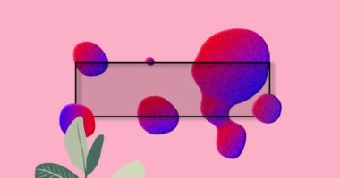 Animation of huge sale text in frame over glowing blobs and plant on pink background. retail, sales and communication concept digitally generated video.