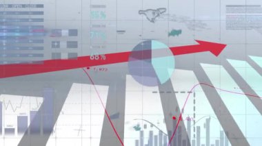 Beyaz arka planda finansal veri işleme animasyonu. küresel iş, finans, bağlantılar ve dijital arayüz konsepti dijital olarak oluşturulmuş video.