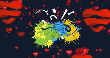 Animation of icons over red hearts on black background. hobby and lifestyle concept digitally generated video.