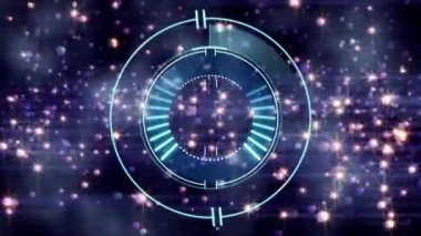 Animation of scan scope and falling lights over black background. party and celebration concept digitally generated video.