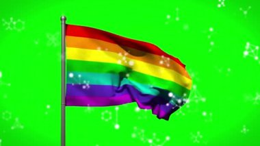 Animation of rainbow flag over green background. lgbtq pride and equality celebration concept digitally generated video.
