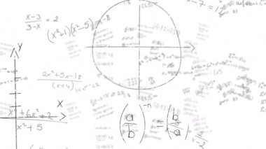 Beyaz zemin üzerinde hareket eden matematiksel formüllerin animasyonu. Bilim, eğitim ve öğrenme kavramı dijital olarak oluşturulmuş video.