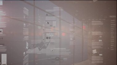 Animation of financial data processing over window. global business, finances, connections and digital interface concept digitally generated video.