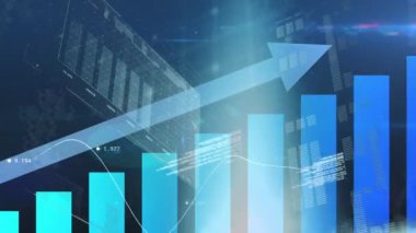 Mavi arka planda finansal veri işleme animasyonu. küresel iş, finans, bağlantılar ve dijital arayüz konsepti dijital olarak oluşturulmuş video.