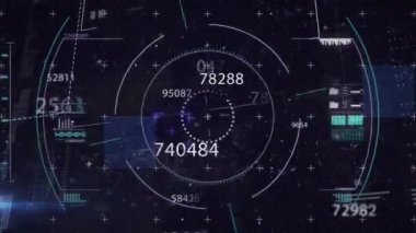 Siyah arka planda finansal veri işleme animasyonu. küresel iş, finans, bağlantılar ve dijital arayüz konsepti dijital olarak oluşturulmuş video.