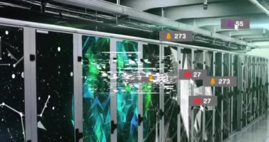 Animation of wow text and numbers growing over server room. global social media, connections and digital interface concept digitally generated video.