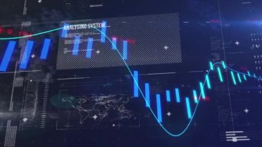 Mavi arka planda finansal veri işleme animasyonu. küresel iş, finans, bağlantılar ve dijital arayüz konsepti dijital olarak oluşturulmuş video.