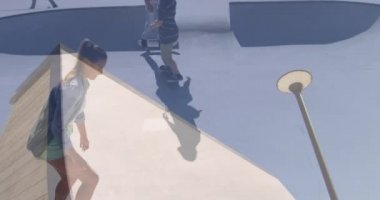 Buz patencilerinin çift pozlama animasyonu. spor, boş zaman, aktif boş zaman konsepti dijital olarak oluşturulmuş video.