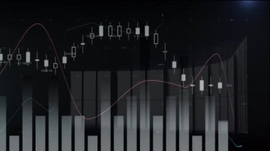Siyah arka planda finansal veri işleme animasyonu. küresel iş, finans, bağlantılar ve dijital arayüz konsepti dijital olarak oluşturulmuş video.