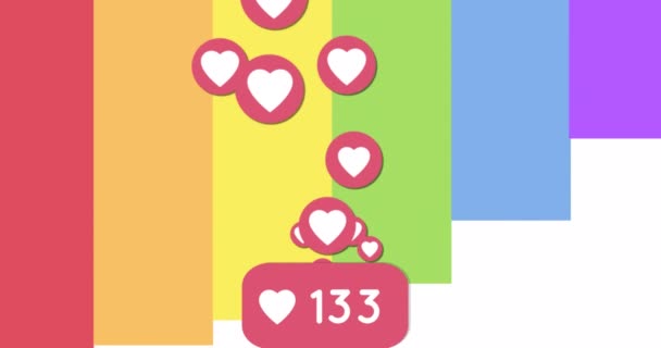 Animation Media Icons Hearts Rainbow Background Social Media Communication Interface — стоковое видео