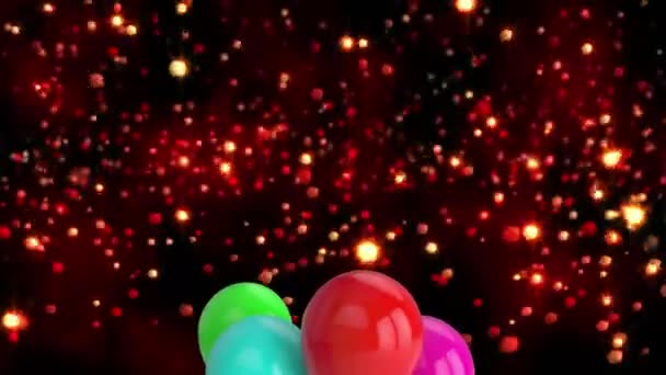 Animation Flying Colorful Balloons Lights Black Background Party Celebration Concept — стоковое видео