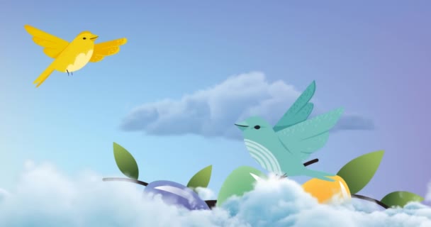 全国鸟类日的动画文字覆盖了鸟类的图标和天空 雀鸟日 传统和庆祝概念数码录像 — 图库视频影像
