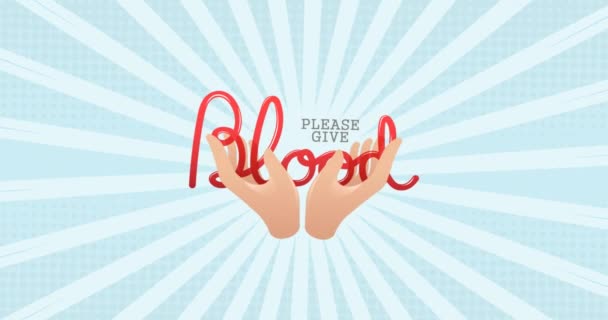 Animation Please Give Blood Hands Stripes Blue Background Global Medicine — Stock Video