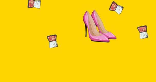 Animation Falling Palette Pink Shoes Fashion Style Retail Social Media — стоковое видео