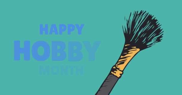 Animation Happy Hobby Month Text Make Brush Green Background Hobby — Stockvideo