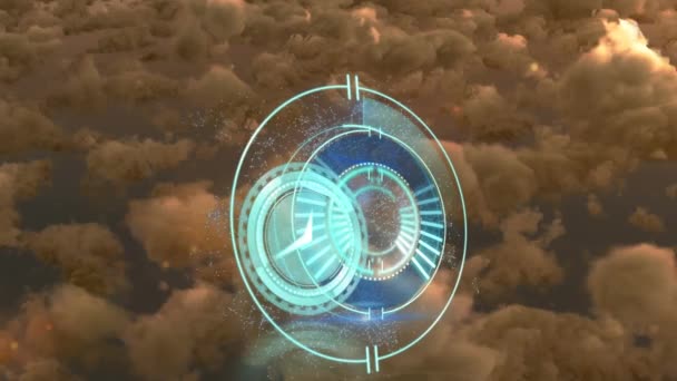 Animation Horloge Bleue Sur Ciel Nuageux Temps Qui Passe Concept — Video