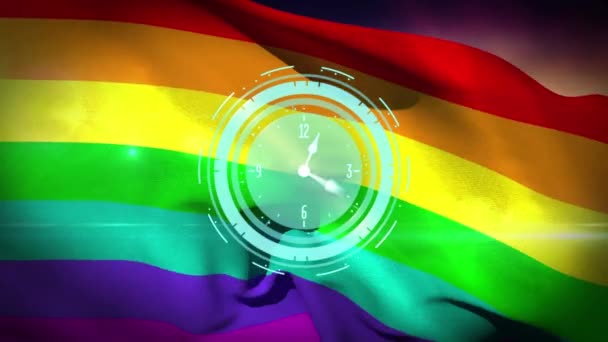 Animation Der Uhr Über Der Regenbogenflagge Lgbt Lgbtq Stolz Und — Stockvideo