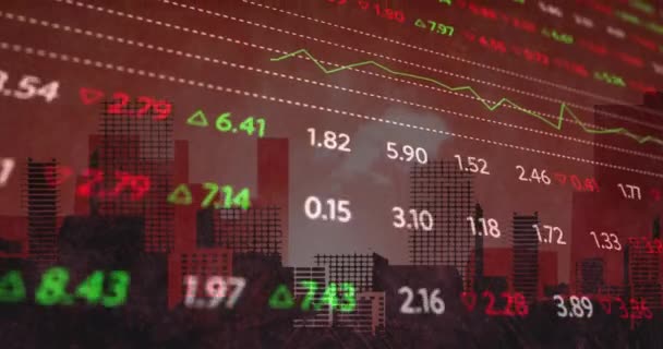 Animation Financial Data Statistics Processing City Background World Business Finance — Stockvideo