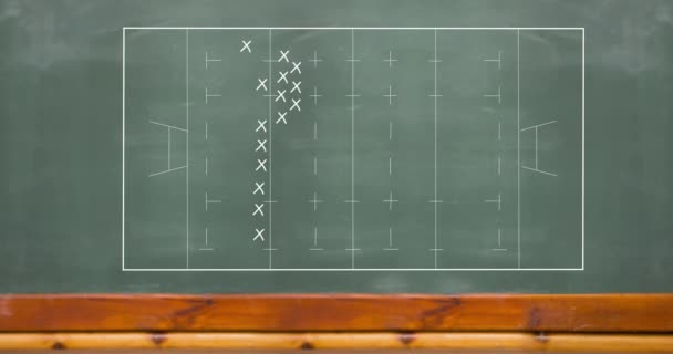 Animation Sports Tactics Rugby Field Chalkboard Background Sports Strategy Competition — Stockvideo