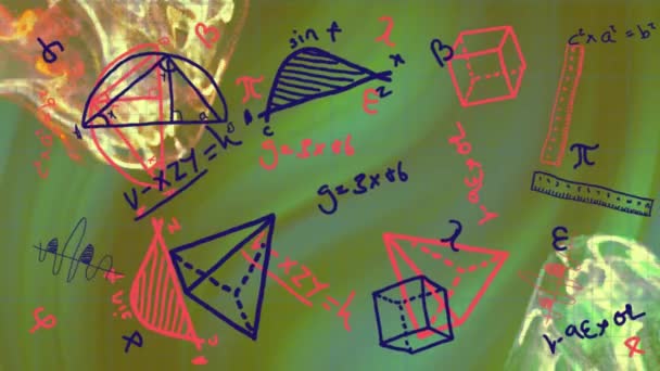 Κινούμενο Σχέδιο Μαθηματικών Και Ενέργειας Πάνω Από Πράσινο Φόντο Εκπαίδευση — Αρχείο Βίντεο