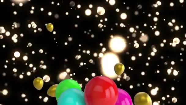 Animation Flying Colorful Balloons Lights Black Background Party Celebration Concept — Stockvideo