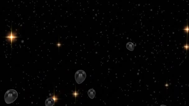Animation Flying Black Balloons Lights Black Background Party Celebration Concept — Stockvideo