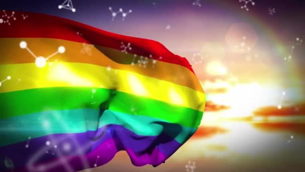 Animation Falling Molecues Rainbow Lgbt Flag Lgbtq Pride Equality Celebration — Stockvideo