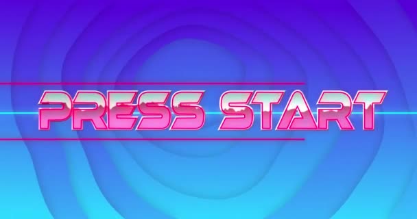 Animation Press Start Text Metallic Pink Letters Blue Purple Background — Stockvideo