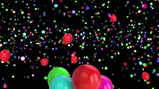 Animation Flying Colorful Balloons Lights Black Background Party Celebration Concept — стоковое видео