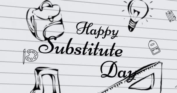 Animation Happy Substitute Day Text School Icons White Background Education — Wideo stockowe