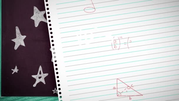 Animación Fórmulas Matemáticas Movimiento Sobre Hoja Papel Concepto Ciencia Educación — Vídeos de Stock