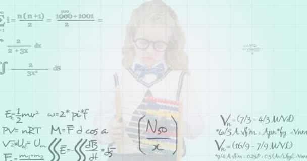 Animation Maths Text Mathematical Equations Caucasian Schoolgirl Education Knowledge School — Stock Video