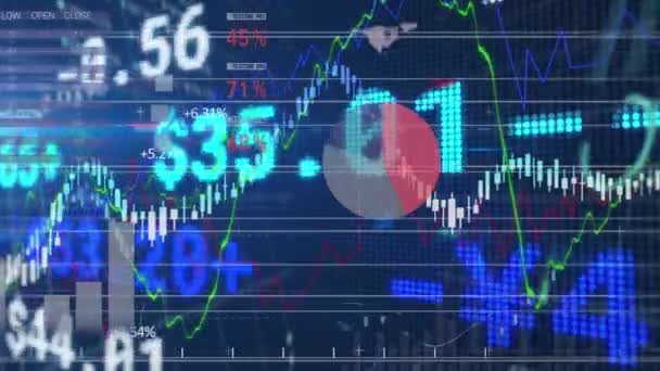 Animação Processamento Dados Financeiros Fundo Azul Negócio Global Finanças Conexões — Vídeo de Stock