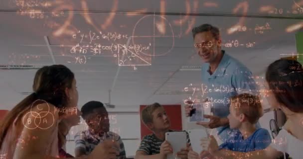Animation Mathematical Formulas Students Teacher Classroom Education Learning Concept Digitally — Stock Video
