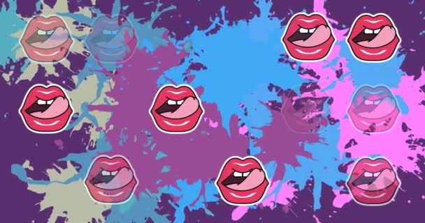 Animation Falling Mouths Colorful Blots Fashion Style Retail Social Media — Vídeos de Stock