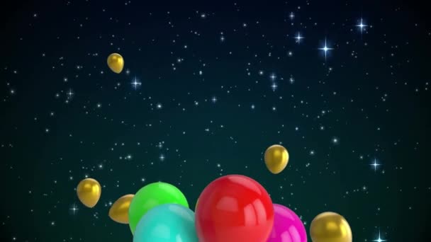 Animation Flying Colorful Balloons Lights Black Background Party Celebration Concept — Stock video