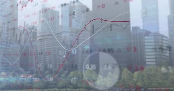 Animation Financial Data Statistics Processing City Background World Business Finance — ストック動画