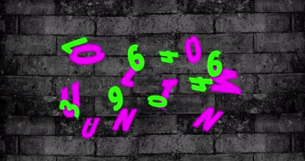 Animation Letters Numbers Brick Wall Global Education Data Processing Concept — Stock Video