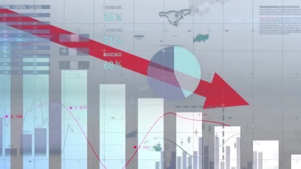 Animatie Van Verwerking Van Financiële Gegevens Witte Achtergrond Mondiaal Business — Stockvideo