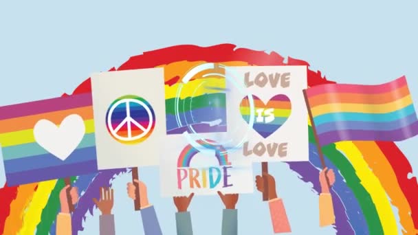 Animatie Van Regenboog Vlaggen Spandoeken Lgbtq Trots Gelijkheid Viering Concept — Stockvideo