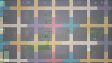 Animation of financial data processing and squares on white background. global business, finances, connections and digital interface concept digitally generated video.