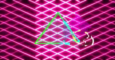 Animation of huge sale over neon lines on black background. global social media, connections and digital interface concept digitally generated video.