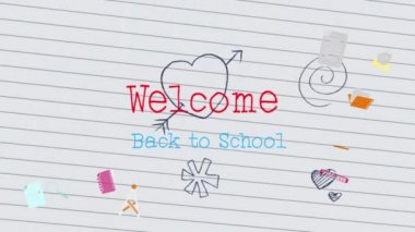 Animation of falling school items and welcome back over white background. education and learning concept digitally generated video.