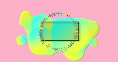 Animation of sale text in frame with glowing blob and flowers on pink background. retail, sales and communication concept digitally generated video.