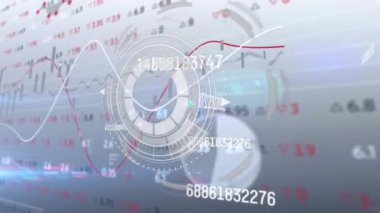 Beyaz arka planda finansal veri işleme animasyonu. küresel iş, finans, bağlantılar ve dijital arayüz konsepti dijital olarak oluşturulmuş video.