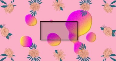 Animation of sale text in frame with glowing blob and flowers on pink background. retail, sales and communication concept digitally generated video.